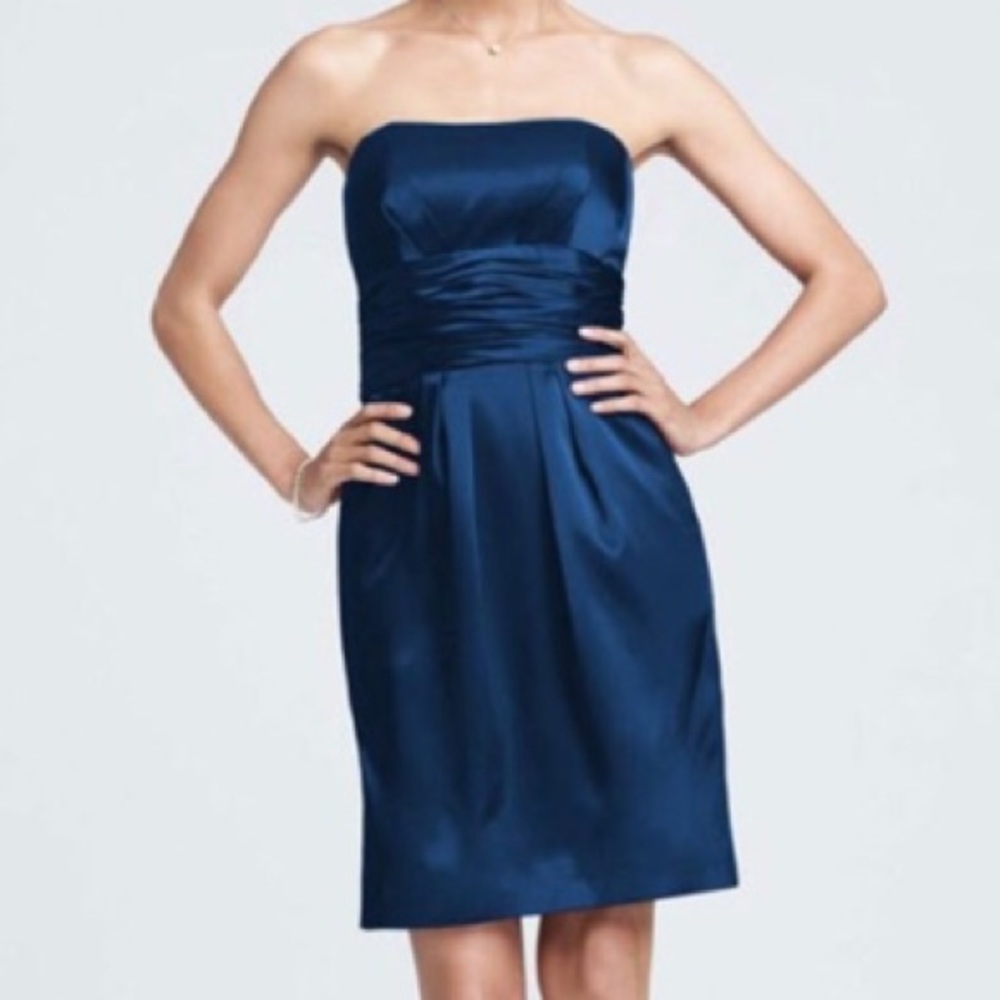 DAVIDS BRIDAL Strapless Satin Dress Navy Blue 8